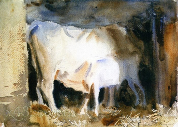 John Singer Sargent - In Siena Eine Kuh und ein Kalb in einem Stall - At Siena A Cow and a Calf in a Stall